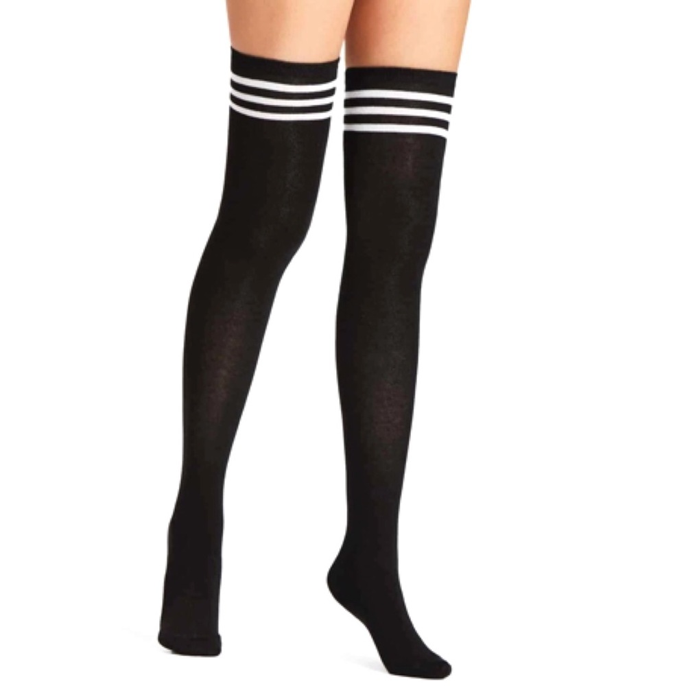 ❤️SOLD❤️ Black White Striped Thigh High Over The Knee Socks - Picture 14 of 15